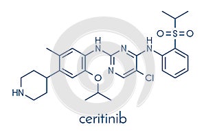 Ceritinib cancer drug molecule. ALK inhibitor used in treatment of metastatic non-small cell lung cancer. Skeletal formula. photo