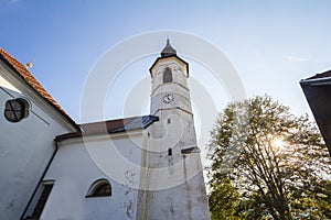 Cerkev Matere Bozje church, the church of our lady, a typical small catholic chapel of central europe, in Ljubno ob savinji photo