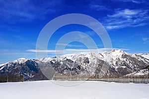 Cerler wooden snow fence in Pyrenees of Spain