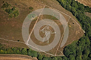 Aerial photo of the Cerne Abbas Giant hill figure in England