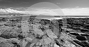 Cerritos Beach surf spot in Baja California in Mexico - black and white