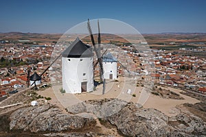 Cerro Calderico Windmills and Consuegra City view - Consuegra, Castilla-La Mancha, Spain photo