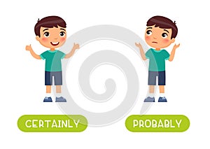 Certainly and probably antonyms word card vector template photo