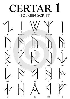 CERTAR Alphabet 1 - Tolkien Script on white background