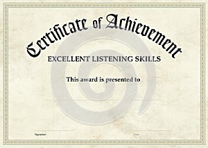 Certificate of Achievement - Excellent Listening