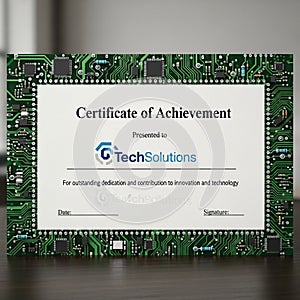 Technological imagery and formal certificate design emphasizes a focus on