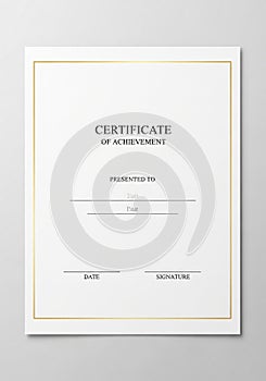 Certificate of Achievement featuring a white background with a thin gold border. The