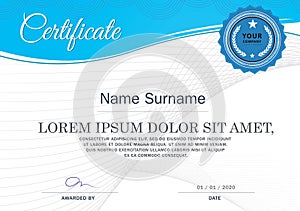 Certificate of achievement frame design template,blue.