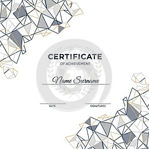 Certificate of Achievement with a geometric design motif. The layout features