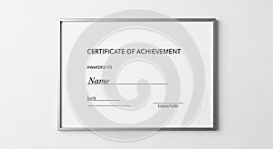 Certificate of Achievement with a simple, elegant design. It features black text on a
