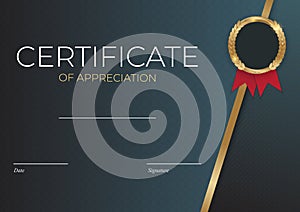 Certificate of achievement template Background with gold badge and border. Award diploma design blank. Vector Illustration. EPS10