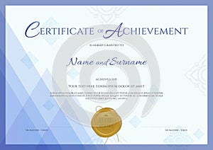 Certificate of achievement template with blue theme background photo