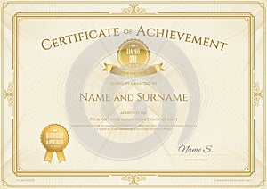 Certificate of achievement template with elegant gold