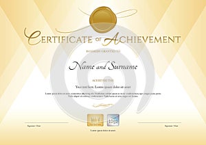 Certificate of achievement template in gold theme with gold wax photo