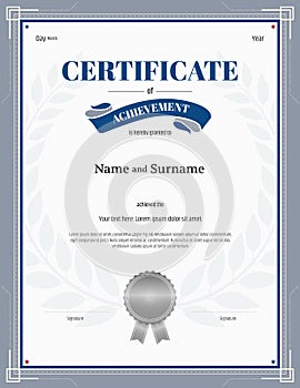 Certificate of achievement template with silver gray border