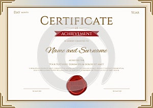 Certificate of achievement template in vector gold and red