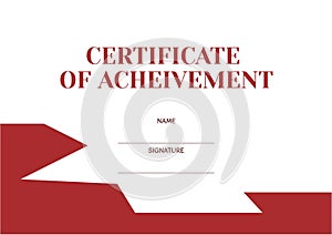 Certificate of achievement text in red, space for name and signature, with red shapes on white