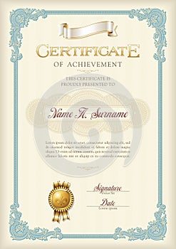 Certificate of Achievement Vintage Frame. Portrait.