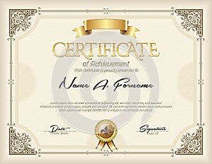 Certificate of Achievement Vintage Gold Frame