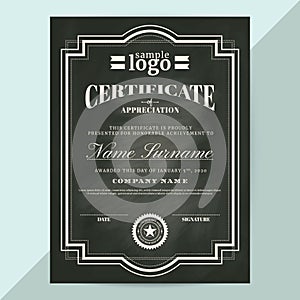 Certificate of appreciation frame template in chalkboard style