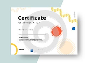 Certificate of appreciation template design. Elegant business diploma layout for training graduation or course completion. Vector