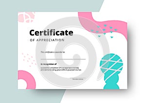 Certificate of appreciation template design. Elegant business diploma layout for training graduation or course completion. Vector