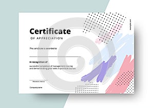 Certificate of appreciation template design. Elegant business diploma layout for training graduation or course completion. Vector