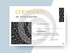 Certificate of appreciation template design. Elegant business diploma layout for training graduation or course completion. Vector