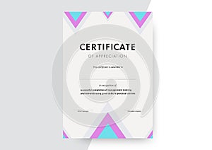 Certificate of appreciation template design. Elegant business diploma layout for training graduation or course completion. Vector