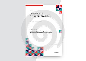 Certificate of appreciation template design. Elegant business diploma layout for training graduation or course completion. Vector