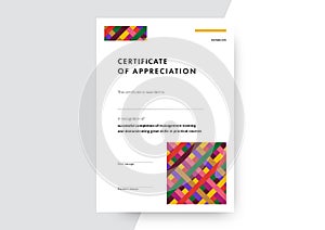 Certificate of appreciation template design. Elegant business diploma layout for training graduation or course completion. Vector