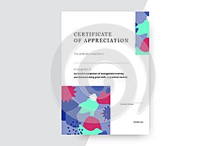 Certificate of appreciation template design. Elegant business diploma layout for training graduation or course completion. Vector
