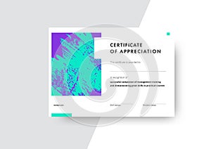 Certificate of appreciation template design. Elegant business diploma layout for training graduation or course completion. Vector