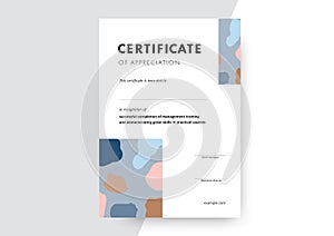 Certificate of appreciation template design. Elegant business diploma layout for training graduation or course completion. Vector