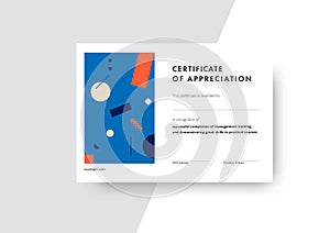 Certificate of appreciation template design. Elegant business diploma layout for training graduation or course completion. Vector