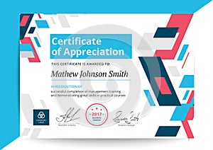 Certificate of appreciation template in modern design. Business