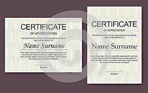 Certificate of appreciation templates, simple neutral color. Clean modern certificate with abstract elements