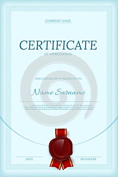 Certificate of appreciation vertical color vector template