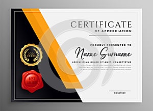 Certificate of appreciation yelllow professional template design