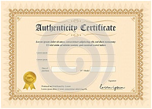 Certificate of authenticity, vector illustration with watermark and stamp