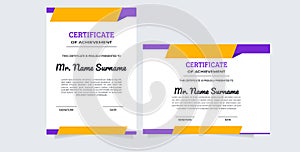 Certificate Award Design Template. A clean modern certificate with a gold badge. Certificate border template