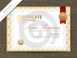 Certificate award diploma template with Gold floral border and frame
