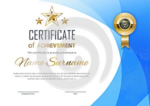 Certificate Blank and gold stars. Black gradient triangles on white background., Vector illustration