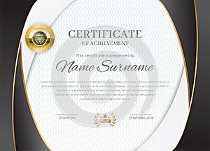 Certificate Blank. White black arc frame on white background., Vector illustration.
