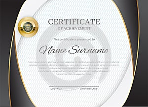 Certificate Blank. White black arc frame on white background., Vector illustration.
