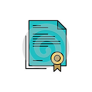 Certificate, Business, Diploma, Legal Document, Letter, Paper  Flat Color Icon. Vector icon banner Template