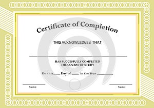 Certificate of Completion. Classic Frame and Visual Design. Editable Clip Art.