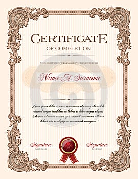 Certificate of Completion Portrait with Floral Ornament Vintage Frame