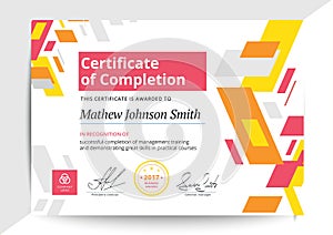 Certificate of completion template in modern design. Business di
