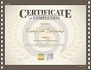 Certificate of completion template in movie theme